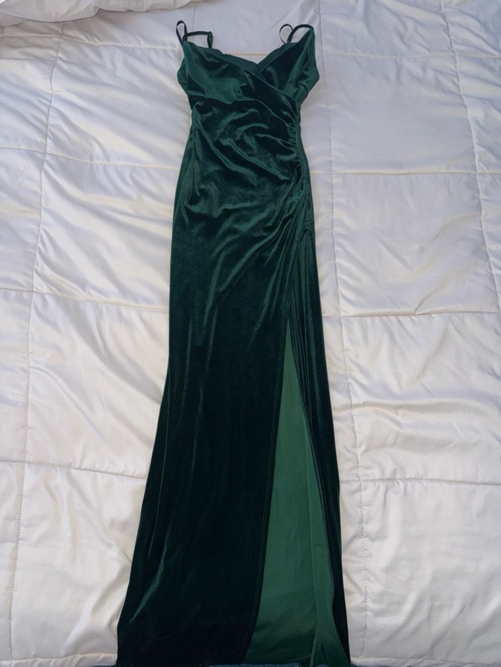 B. Smart Emerald Green Velvet Slip Gown with Side Slit